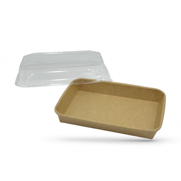 BARQUETTE SUSHIS KRAFT RECTANGULAIRE 435ML 18.5X12.9X2.5CM ET COUVERCLE PET(50U)