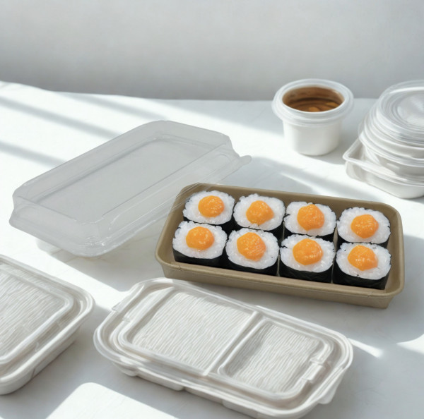BARQUETTE SUSHIS KRAFT RECTANGULAIRE 580ML 22.2X13.8X2.5CM ET COUVERCLE PET(50U)