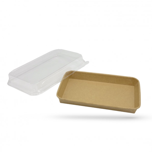 BARQUETTE SUSHIS KRAFT RECTANGULAIRE 580ML 22.2X13.8X2.5CM ET COUVERCLE PET(50U)