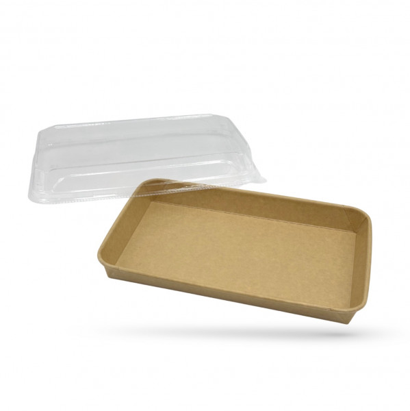 BARQUETTE SUSHIS KRAFT RECTANGULAIRE 720ML 24.1X15.2X2.5CM ET COUVERCLE PET(50U)