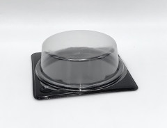 BOITE RONDE PETIT GATEAU FOND NOIR AVEC COUVERCLE TRANSPARENT Ø10XH.4 CM (30 U)