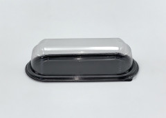 BOITE NOIRE ECLAIR OU GATEAU AVEC COUVERCLE TRANSPARENT RPET 18X7.5X4.5CM (30 U)