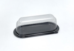 BOITE NOIRE ECLAIR OU GATEAU AVEC COUVERCLE TRANSPARENT RPET 18X7.5X5.5CM (30 U)