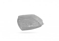 BARQUETTE GATEAU PLASTIQUE TRANSPARENT COUVERCLE A CLIPS 21.5X21.5X7 CM (100 U)