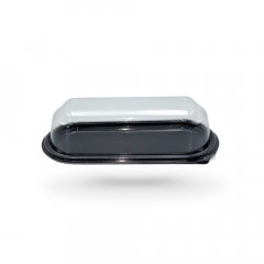 BOITE NOIRE ECLAIR OU GATEAU AVEC COUVERCLE TRANSPARENT RPET 18X7.5X4.5CM (30 U)