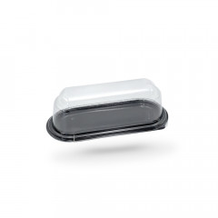 BOITE NOIRE ECLAIR OU GATEAU AVEC COUVERCLE TRANSPARENT RPET 18X7.5X5.5CM (30 U)