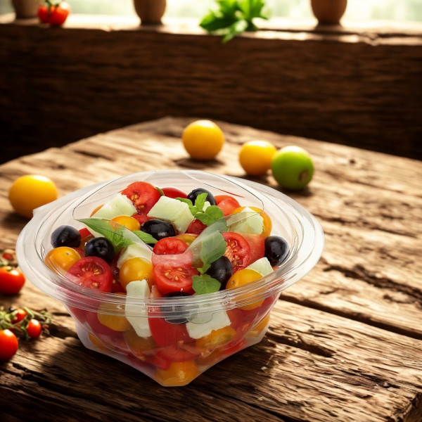 BOL SALADE TRANSPARENT 750 ML D.17.5XH.9.5 CM COUVERCLE ATTENANT(50 U)