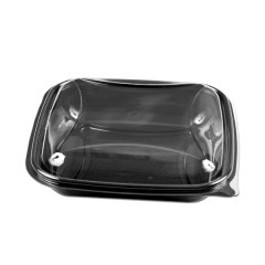 BARQUETTE NOIRE CRUDIPACK AVEC COUVERCLE TRANSPARENT 750 GRS 19X19X5.5 CM (70 U)