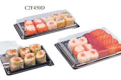 BOITE SUSHIS 212X102X27 MM FOND NOIR AVEC COUVERCLE TRANSPARENT APET (25 U)