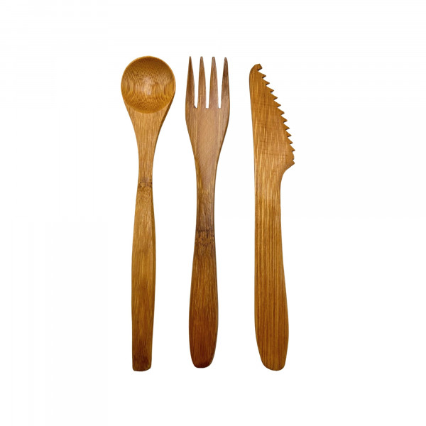 KIT COUVERT 3/1 BAMBOU VERNI FOURCHETTE/COUTEAU/CUILLERE PM (50 U)