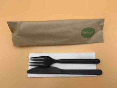 KIT COUVERT NOIR 3/1 100%COMPOSTABLE SACHET KRAFT FOU/COU/SERV REUTILISABLE(50U)