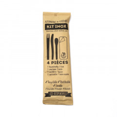 KIT COUVERT INOX 4/1 FOURCHETTE/COUTEAU/PM CUILLÈRE/SERV. SACHET KRAFT (500U)