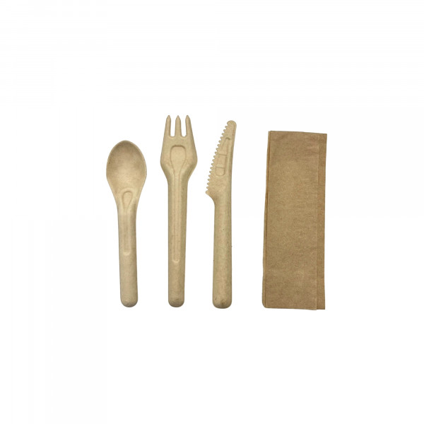 KIT COUVERTS COMPOSTABLE 4/1 FOUR/COUT/CUILL/SERV EMBALLAGE PAPIER (100U)