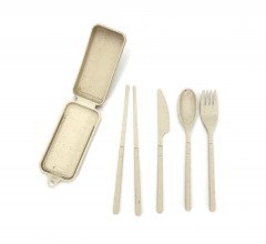 KIT COUVERT RÉUTILISABLE PLIABLE 4/1 CREME FOURCHETTE/COUTEAU/CUIL/BAGUETTE (1U)