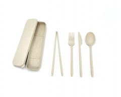 KIT COUVERT RÉUTILISABLE 4/1 CREME FOURCHETTE/COUTEAU/CUILLERE/BAGUETTE (1 U)