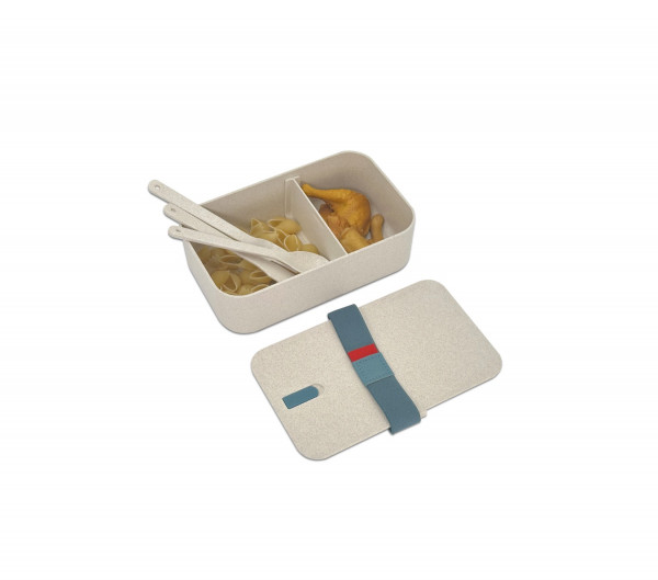 LUNCH BOX FIBRE BAMBOU COMPARTIMENT ET SANGLE AVEC COUVERT 19X12X6.5 CM (1 U)