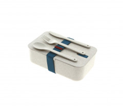 LUNCH BOX FIBRE BAMBOU COMPARTIMENT ET SANGLE AVEC COUVERT 19X12X6.5 CM (1 U)