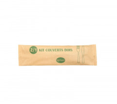 KIT COUVERT 2/1 BOIS FOURCHETTE/COUTEAU EMBALLAGE PAPIER (50 U)