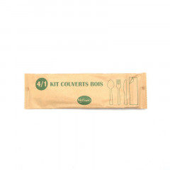 KIT COUVERT 4/1 BOIS FOUR/COUT/CUILL/SERV EMBALLAGE PAPIER (50 U)