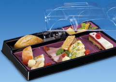 PLATEAU REPAS NOIR 5 CPTS+4 ELEMENTS PRUNE+COUV TRANSPARENT 387X247 MM (20 U)