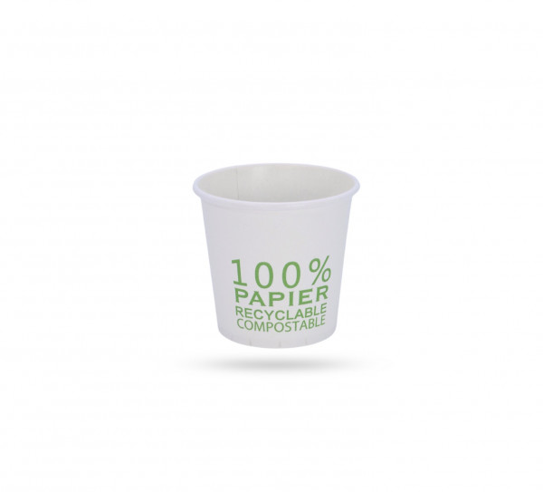 GOBELET 100% PAPIER 4OZ-120ML POUR BOISSON BLANC IMPRESSION VERTE (50 U)