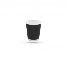 GOBELET CARTON ONDULE NOIR INTER. BLANC 8OZ-240ML 80X56X92MM (COUV=C4B160B)(25U)