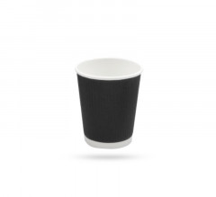 GOBELET CARTON ONDULE NOIR INT. BLANC 12OZ-360ML 90X60X110MM (COUV=C4B160C)(25U)