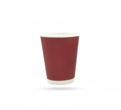 GOBELET CARTON ONDULE BORDEAUX INT.BL 12OZ-360ML 90X60X110MM (COUV=C4B160C)(25U)