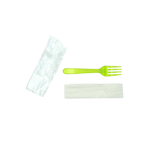 KIT COUVERT 2/1 MINI FOURCHETTE REUTILISABLE 12.5 CM+SERVIETTE 2 PLIS(500 U)