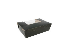 BOITE SNACKING CARTON NOIR AVEC FENETRE PET 1980 ML 198X140X64 MM (50 U)