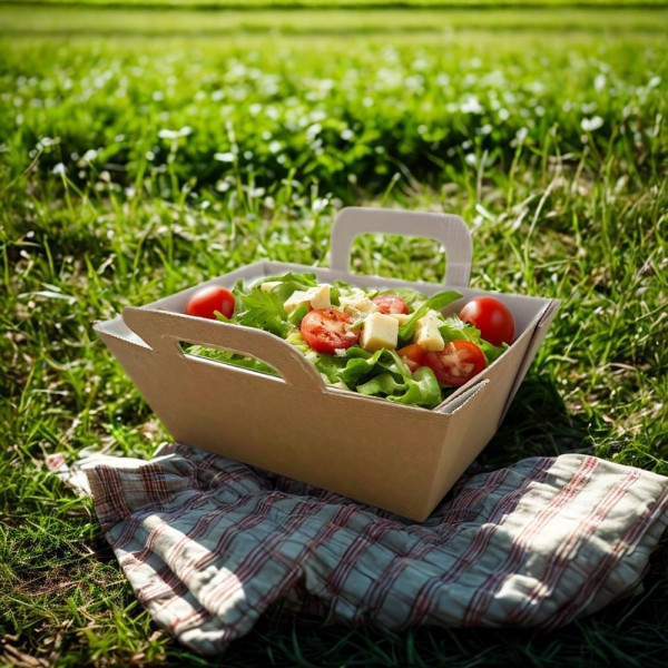BARQUETTE REPAS CHAUD CARTON BRUN 1350G ET COUVERCLE TRANSP. 15X9X7.5 CM (150 U)