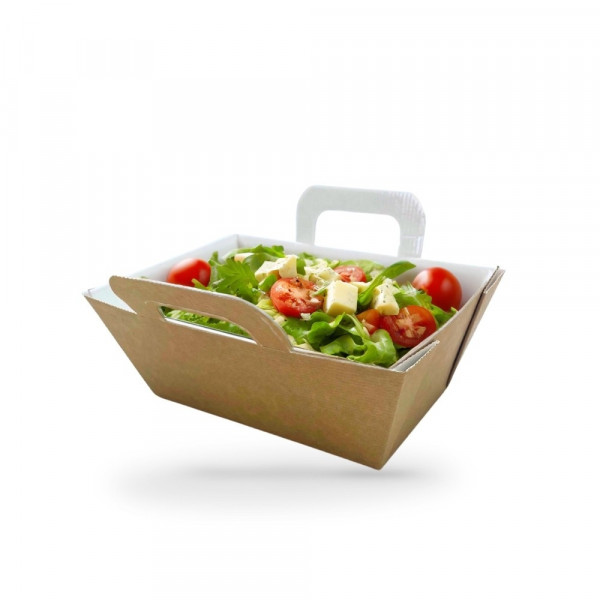 BARQUETTE REPAS CHAUD CARTON BRUN 1350G ET COUVERCLE TRANSP. 15X9X7.5 CM (150 U)