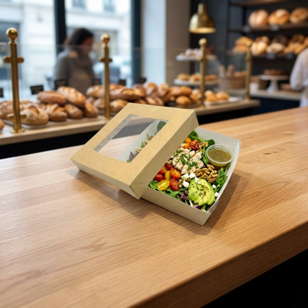 BOITE SALADE SNACKING CARTON A FENETRE 14.5X14.5X6 CM (50 U)