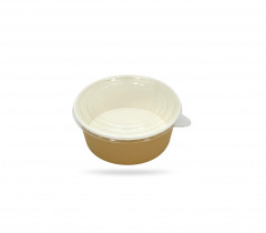 BOL SALADE 750 ML EXT KRAFT BRUN INT BLANC AVEC COUVERCLE PET Ø150 MM (50 U)