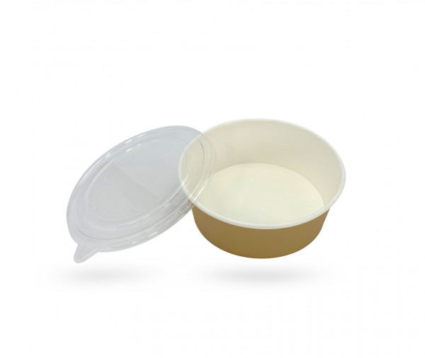 BOL SALADE 1100 ML KRAFT BRUN INTERIEUR BLANC AVEC COUVERCLE PET Ø165 MM (50 U)