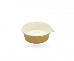 BOL SALADE 1100 ML EXT KRAFT BRUN INT BLANC AVEC COUVERCLE PET Ø165 MM (50 U)