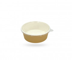 BOL SALADE 1100 ML KRAFT BRUN INTERIEUR BLANC AVEC COUVERCLE PET Ø165 MM (50 U)