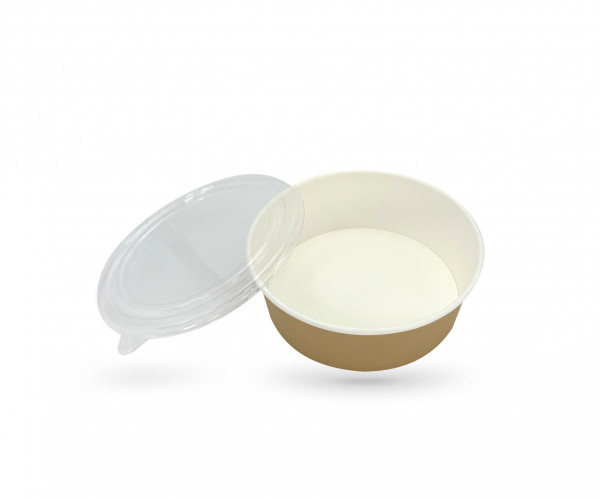 BOL SALADE 1300 ML EXT KRAFT BRUN INT BLANC AVEC COUVERCLE PET Ø185 MM (50 U)