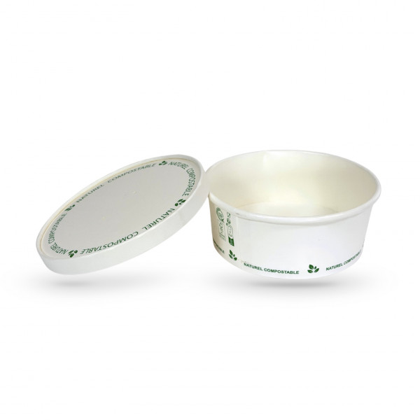 BOL SALADE COMPOSTABLE NATUREL BLANC 680 ML Ø15XØ13XH5.8 CM (50 U)