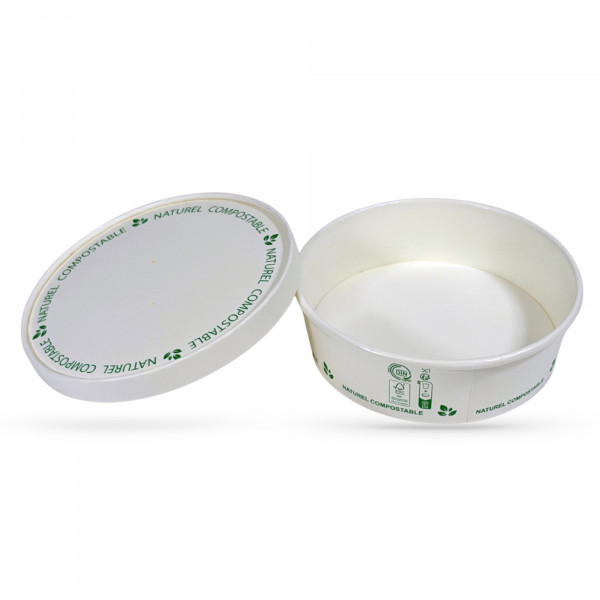 BOL SALADE COMPOSTABLE NATUREL BLANC 1100 ML Ø18.5XØ16XH6.3 CM (50 U)