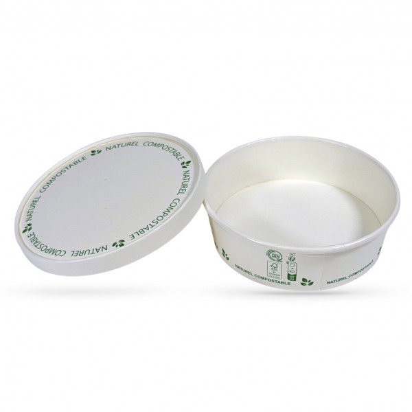 COUVERCLE COMPOSTABLE NATUREL BLANC Ø15 CM POUR BOL SALADE (50 U)