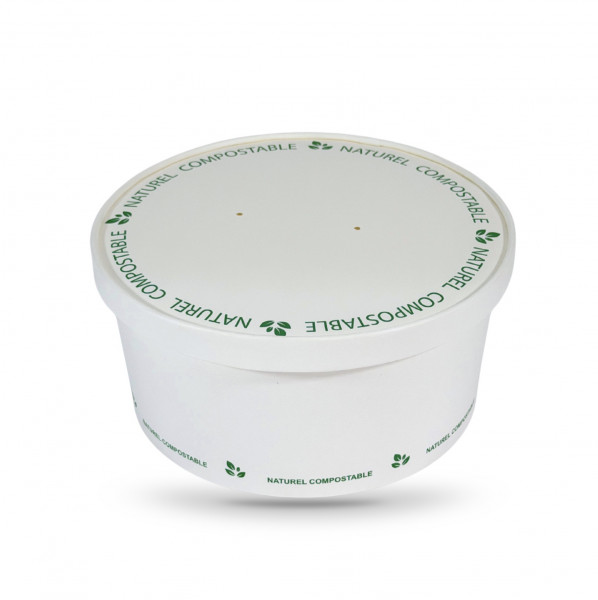 COUVERCLE BLANC COMPOSTABLE Ø18.5 CM POUR BOL SALADE (50 U)