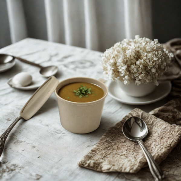 POT A SOUPE GAMME KRAFT BRUN 12OZ-340 ML AVEC COUVERCLE 9X7.3XH.9 CM (25 U)