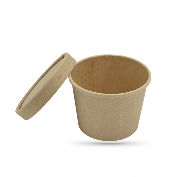 POT A SOUPE GAMME KRAFT BRUN 12OZ-340 ML AVEC COUVERCLE 9X7.3XH.9 CM (25 U)