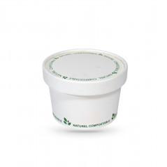 POT A SOUPE COMPOSTABLE BLANC 8OZ-270 ML AVEC COUVERCLE Ø9XØ7.5XH6 CM (50 U)