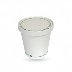 POT A SOUPE COMPOSTABLE BLANC 24OZ-750 ML AVEC COUVERCLEØ11.5XØ8.4X11.3 CM(25 U)