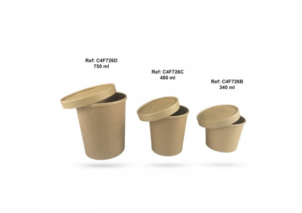 POT A SOUPE GAMME KRAFT BRUN 12OZ AVEC COUVERCLE 340 ML 97X81X74 MM (25 U)