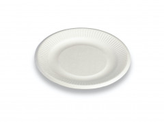 ASSIETTE RONDE BLANCHE GAMME BIO PULPE FIBRE VEGETALE D.155 MM (50 U)