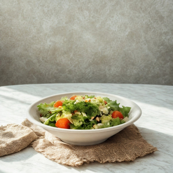BOL SALADE CREME GAMME BIO CANNE À SUCRE 750 ML Ø19.5 CM AVEC COUVERCLE (600 U)