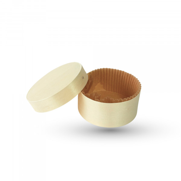 BOITE RONDE BOIS AVEC CAISSETTE ET COUVERCLE 20CL FOND Ø8.2X4 CM (100 U)